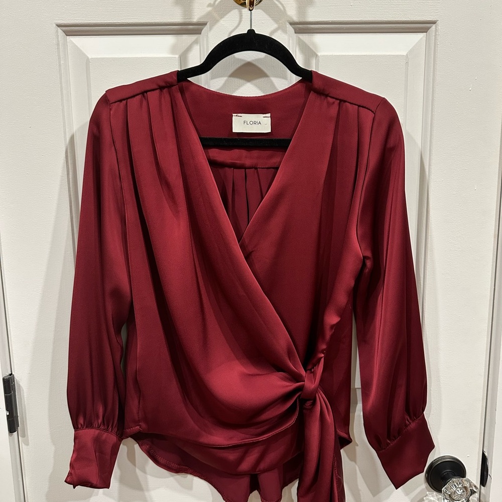 Flora Deep Red Wrap Blouse